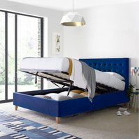 Kingham Blue Velvet Ottoman Bed  Blue  Double | Bed Sava