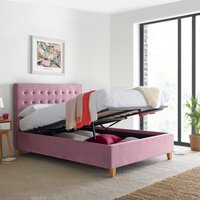 Kingham Pink Velvet Ottoman Bed  Pink  Double | Bed Sava