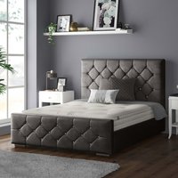 Belle Chesterfield Plush Velvet Bed Frame with Diamonds - Charcoal / Single