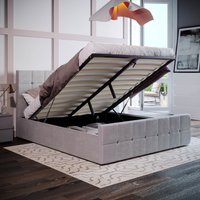 Valentina Fabric Ottoman Bed - Light Grey Velvet / King