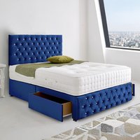 Divan Bed Base with Spanish Bottoned Headboard - Midnight Blue / Double / No Storage