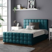 Cube Chesterfield Plush Velvet Bed Frame with Diamonds - Mallard / King