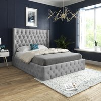Turin Straight Winged Upholstered Soft Velvet Bed Frame - Grey / Small Double
