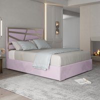 Arabella Upholstered Soft Velvet Metal Bed Frame - Pink / Superking