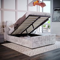 Valentina Fabric Ottoman Bed - Crushed Velvet Silver / Double
