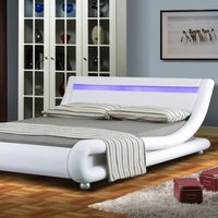 Italian Designer Faux Leather LED Bed Frame In White - White / Double