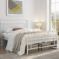 Metal Bed Frame with Criss-Cross Design Headboard - White / Double