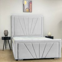 Divan Bed Base with Striped Headboard and Footboard - White / 34kg / No Drawers / King
