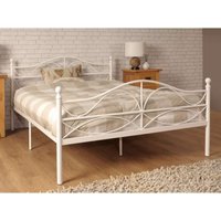 White Scroll Effect Metal Bed Frame - White / King