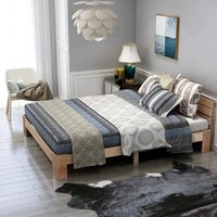 Wooden Double Bed with Headboard - Natural