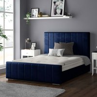 Nala Vertical Striped Plush Velvet Bed Frame - Royal Blue / Single