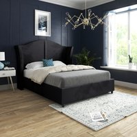 Zampa Curved Top Curved Winged Upholstered Soft Velvet Bed Frame - Black / Single