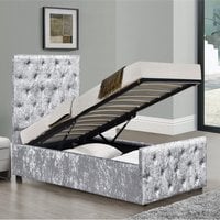 Crushed Velvet Diamante Chesterfield Ottoman Bed - Silver / Single