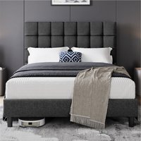 Yaheetech Upholstered Bed Frame with Square Tufted Headboard  Dark Grey  King | Bed Sava