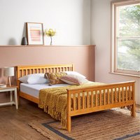 Wooden Bed Frame Pine With Hybrid Mattress - Brown / Double