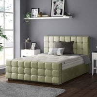 Cube Chesterfield Plush Velvet Bed Frame with Diamonds - Light Green / Single