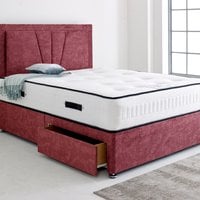 Divan Bed with 24" Vienna Headboard - Burgundy  / Small Double / 2x Drawers Foot End