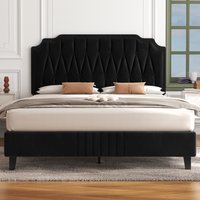 Upholstered Bed Frame with Button Tufted Headboard  Black  Double | Bed Sava