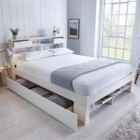 Fabio White Wooden Storage Bed - White / Double / 2 Drawers