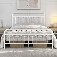 Metal Bed Frame with Vintage Headboard and Footboard - White / Double