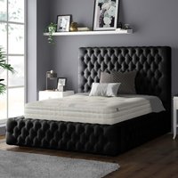 Royal Cushioned Chesterfield Plush Velvet Bed Frame 5 Inch Border - Black / Superking