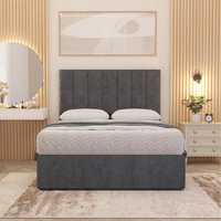 Austin Plush Velvet Orthopaedic Divan Bed Set Hybrid Mattress and Headboard - Charcoal / Small Double
