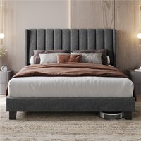 Yaheetech Upholstered Bed Frame with Channel Tufted Headboard  Dark Grey  King | Bed Sava