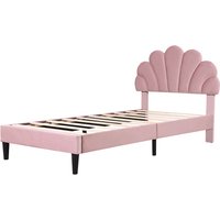 Single Velvet Bed Frame with Adjustable Petal Headboard - Pink