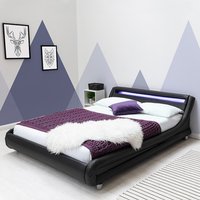 Barcelona Black LED Light Bed Frame - Black / Double
