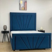 Divan Bed Base with Striped Headboard and Footboard - Navy Blue / Small Single / 16kg / No Drawers