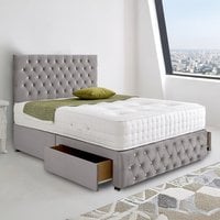 Divan Bed Base with Spanish Bottoned Headboard - Grey / Superking / No Storage