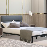Metal Bedframe with Faux Leather Headboard - Grey / Double