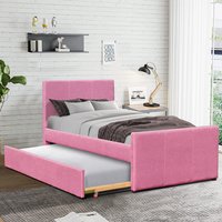 3ft Single Fabric Bed Frame With Trundle Bed - PINK