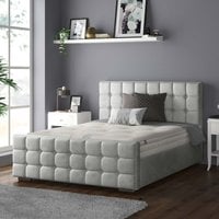 Cube Chesterfield Plush Velvet Bed Frame with Diamonds - Silver / King