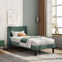 Rosa Velvet Upholstered Single Bed Frame with Winged Headboard - Green