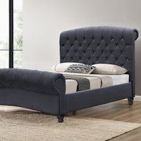 Kingsize Plush Velvet Diamante Chesterfield Sleigh Bed  Grey | Bed Sava