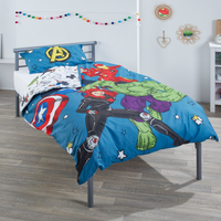 Strong Metal Bed with Quality Mattress and Avengers Assemble Bedding Set - Blue