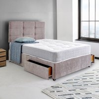 Crush Velvet Divan Bed with Cube Buttoned Headboard - Grey Crush Velvet / King / 2x Drawers Same Side