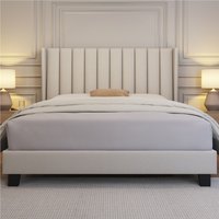 Yaheetech Upholstered Bed Frame with Channel Tufted Headboard  Beige  King | Bed Sava