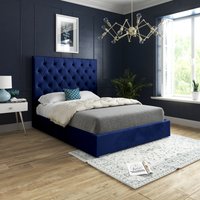 Alma Upholstered Soft Velvet Bed Frame - Blue / Superking