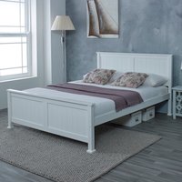 Solid White Wooden Madrid Bed Frame - Satin White / King