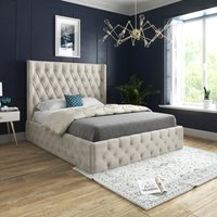 Turin Straight Winged Upholstered Soft Velvet Bed Frame - Cream / Superking