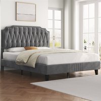 Upholstered Bed Frame with Button Tufted Headboard  Dark Grey  Double | Bed Sava