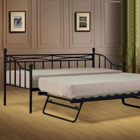 Black Metal Day Bed With Trundle - Black / Small Single