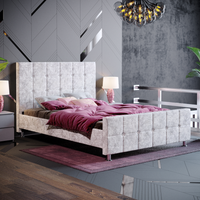 Valentina Fabric Bed - Crushed Velvet Silver / Double