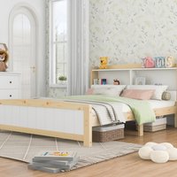 Solid Wooden Bed Frames, Single Storage Headboard Bed - White / 139cm