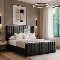 Divan Bed Reinforced Bed with Tiffany Headboard and Footboard - Black / Double / 2x Drawers Foot End