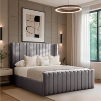 Divan Bed Reinforced Bed with Tiffany Headboard and Footboard - Charcoal Grey / 4x Drawers / King
