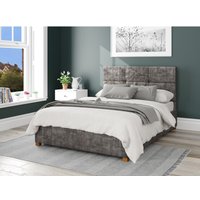 Caine Distressed Velvet Ottoman Storage Bed - Slate / Superking