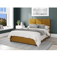 Caine Plush Velvet Ottoman Storage Bed - Ochre / Superking